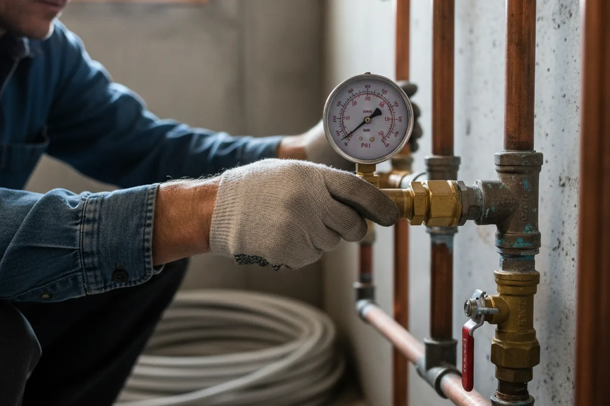 Pressure testing a repaired line during Water Line Repair in Jamestown